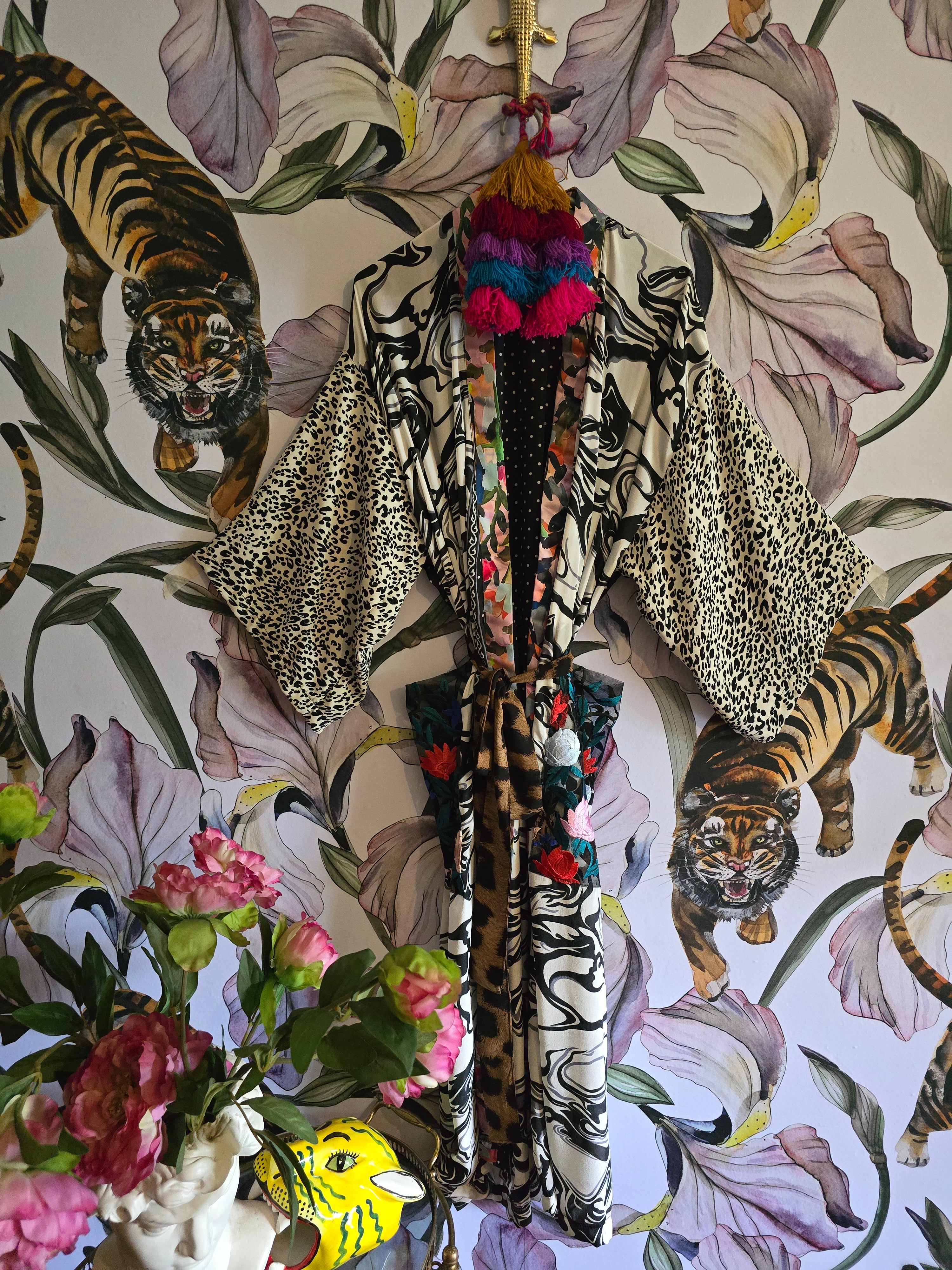 The LEOPARD & ROSE BLACK AND WHITE KIMONO